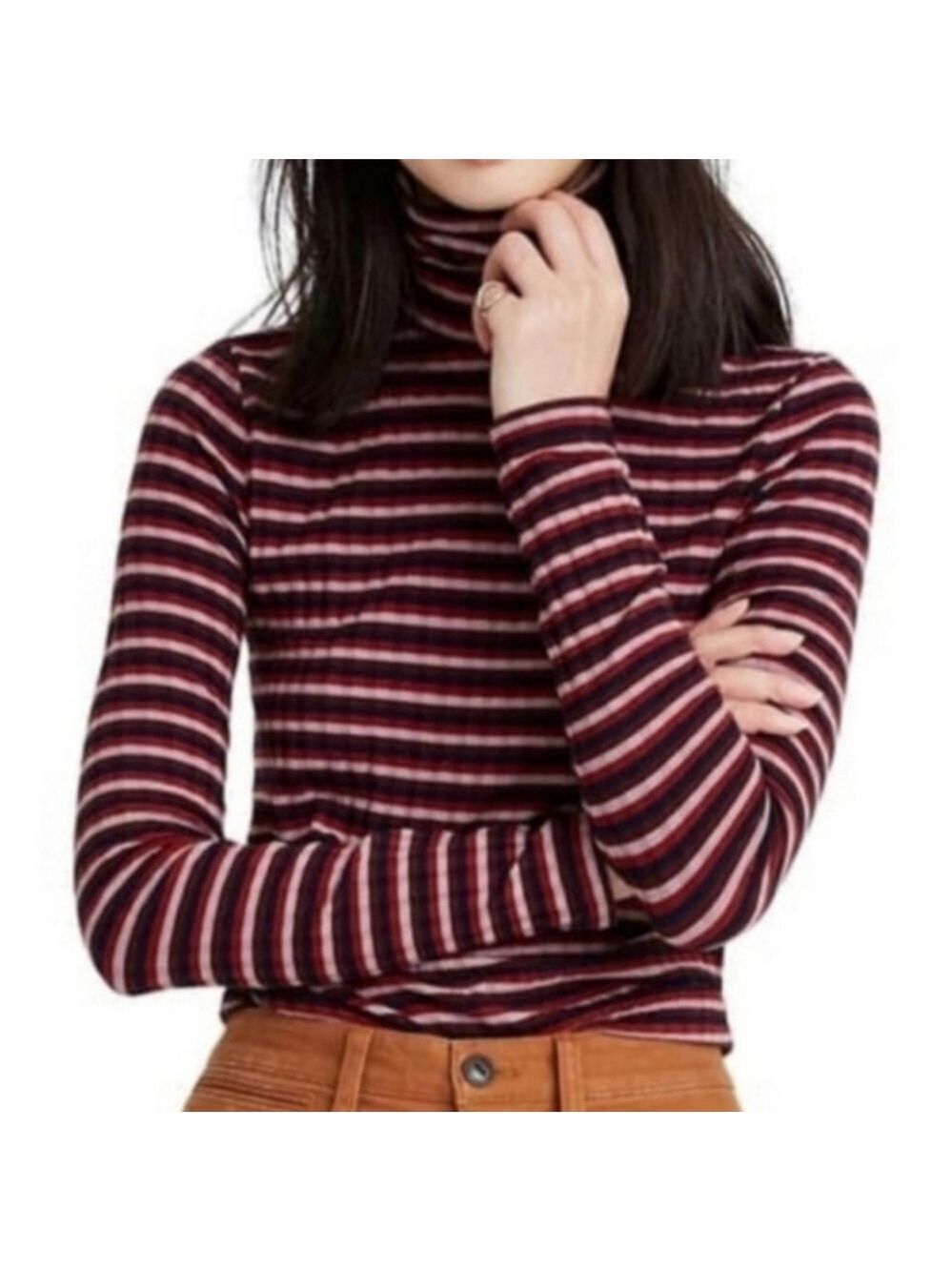 Madewell Ribbed Turtleneck Top in Stripe.